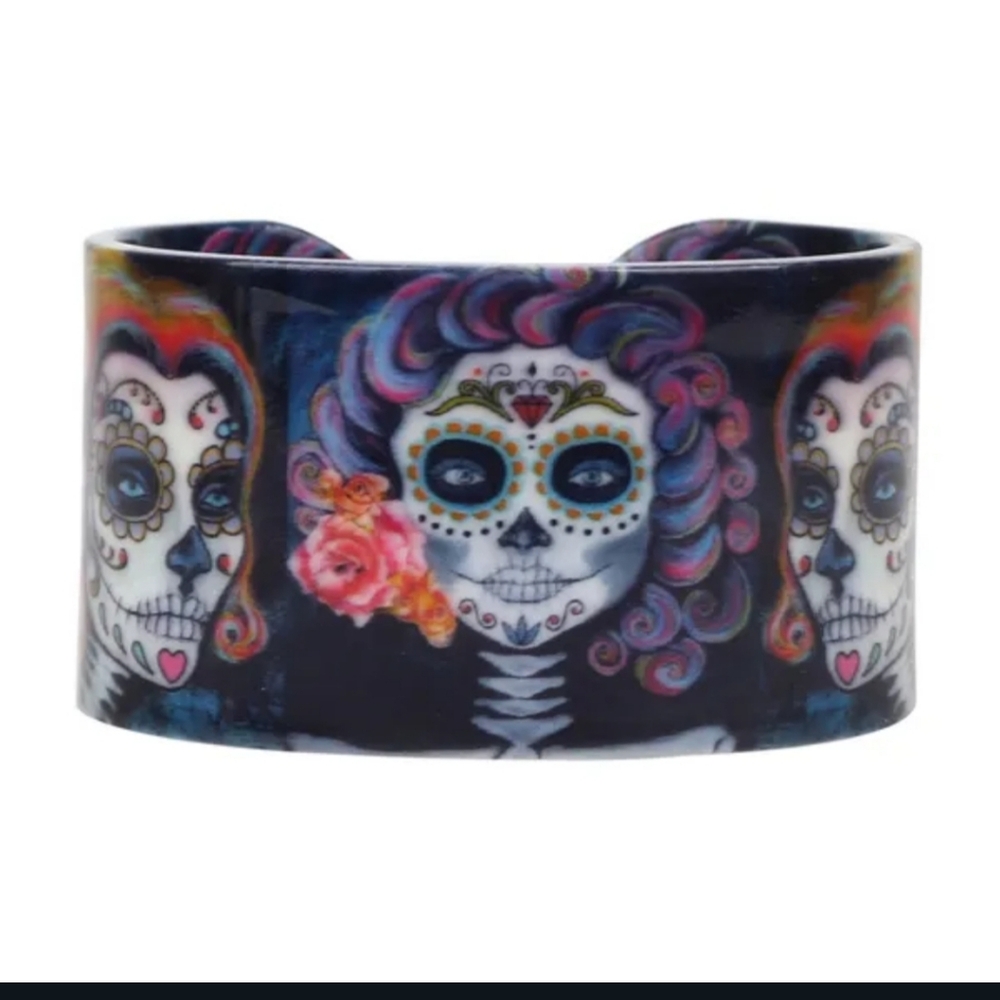 NWT Adorable Halloween Day Of The Dead Woman Cuff Bracelet Bangle!
